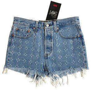 Levi's 501 High Rise Denim Jean Shorts Button Fly Fringe Dottie Blues Sz 27 NWT